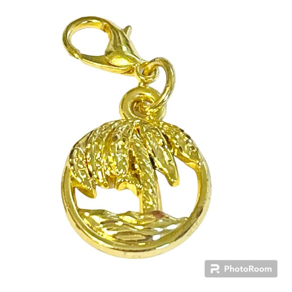 Palm Tree Charm Clip On Gold Plated Zipper Pull For Purse Backpack Bracelet - Picture 1 of 8
